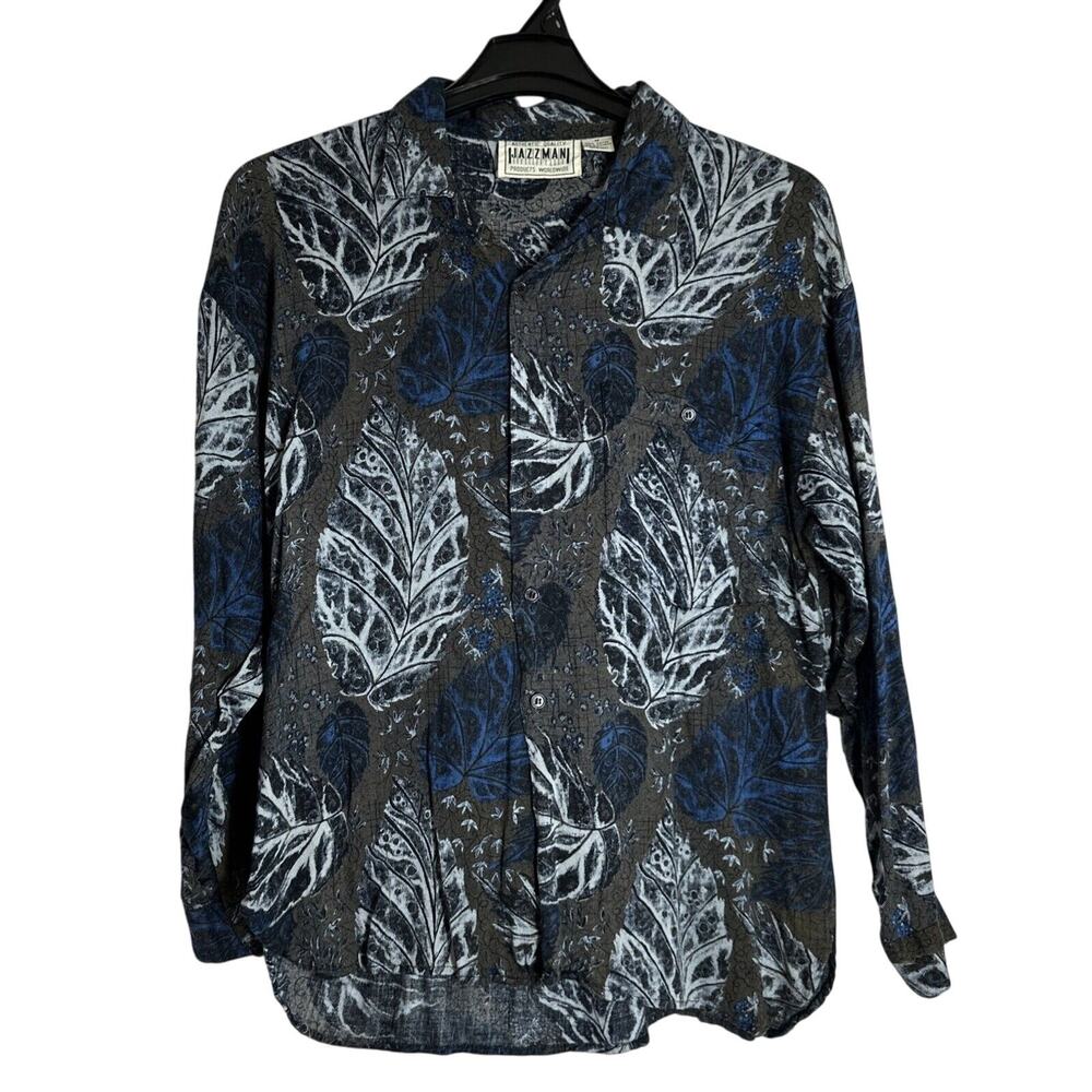 Jazzman Shirt Mens Medium Blue Grey Floral Button Up Club 80s 90s Vintage